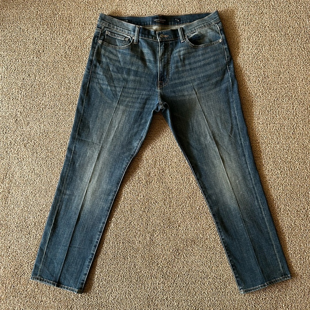 Mens Lucky Brand 410 Athletic Slim Jeans Stretch Denim tag 36x30 38 Hand Measure